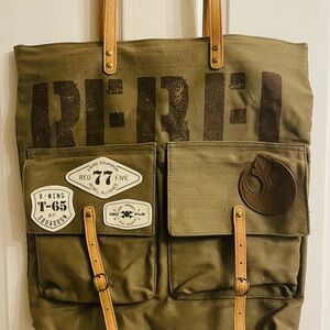 Loungefly Star Wars Rebel Olive Green Canvas Backpack with Brown Accents